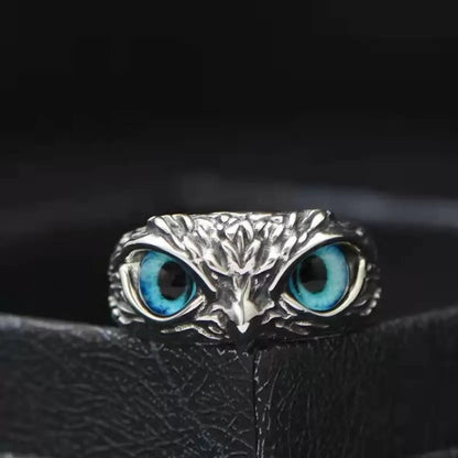 Adjustable Silver Blue Eyes Owl Ring