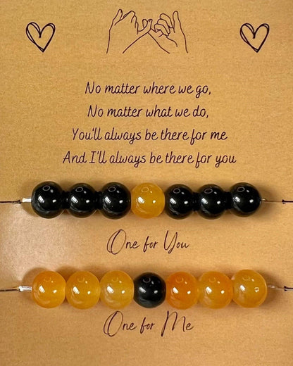 Yellow & Black Couple Glass Beads Bracelet - Stretchable (Big Beads)