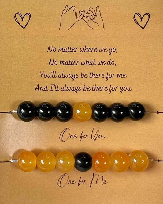 Yellow & Black Couple Glass Beads Bracelet - Stretchable (Big Beads)