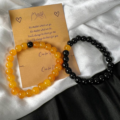 Yellow & Black Couple Glass Beads Bracelet - Stretchable (Big Beads)