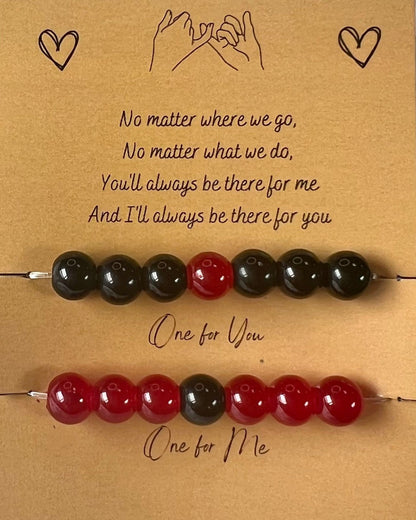 Red & Black Couple Glass Beads Bracelet - Stretchable (Big Beads)