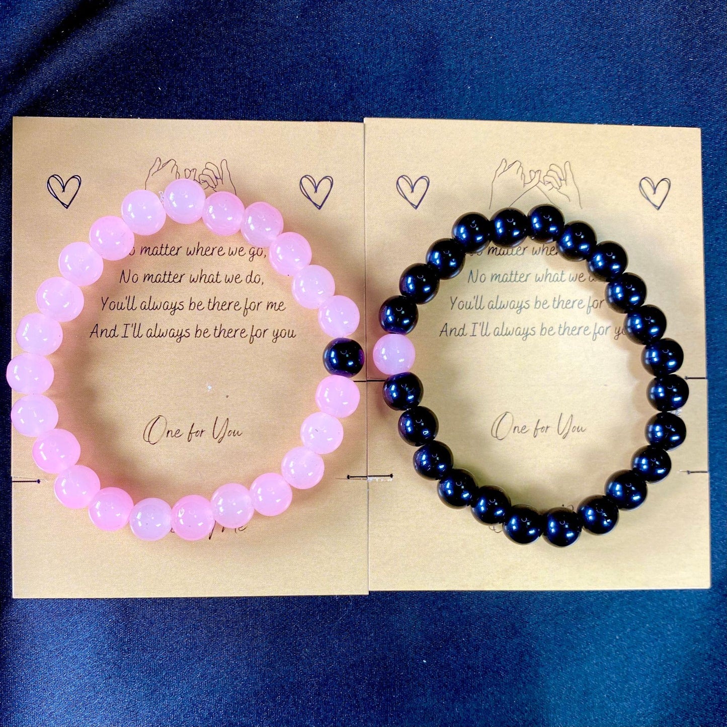 Pink & Black Beads Couple Bracelet