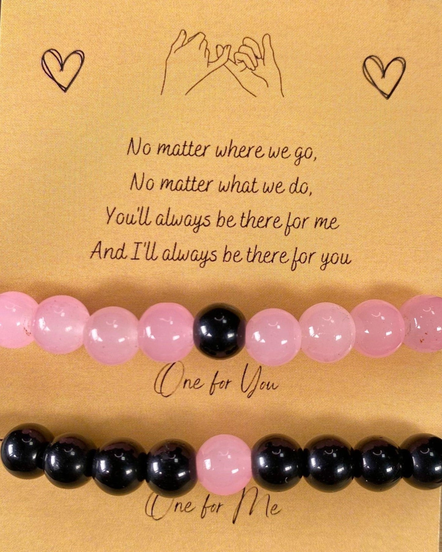 Pink & Black Beads Couple Bracelet