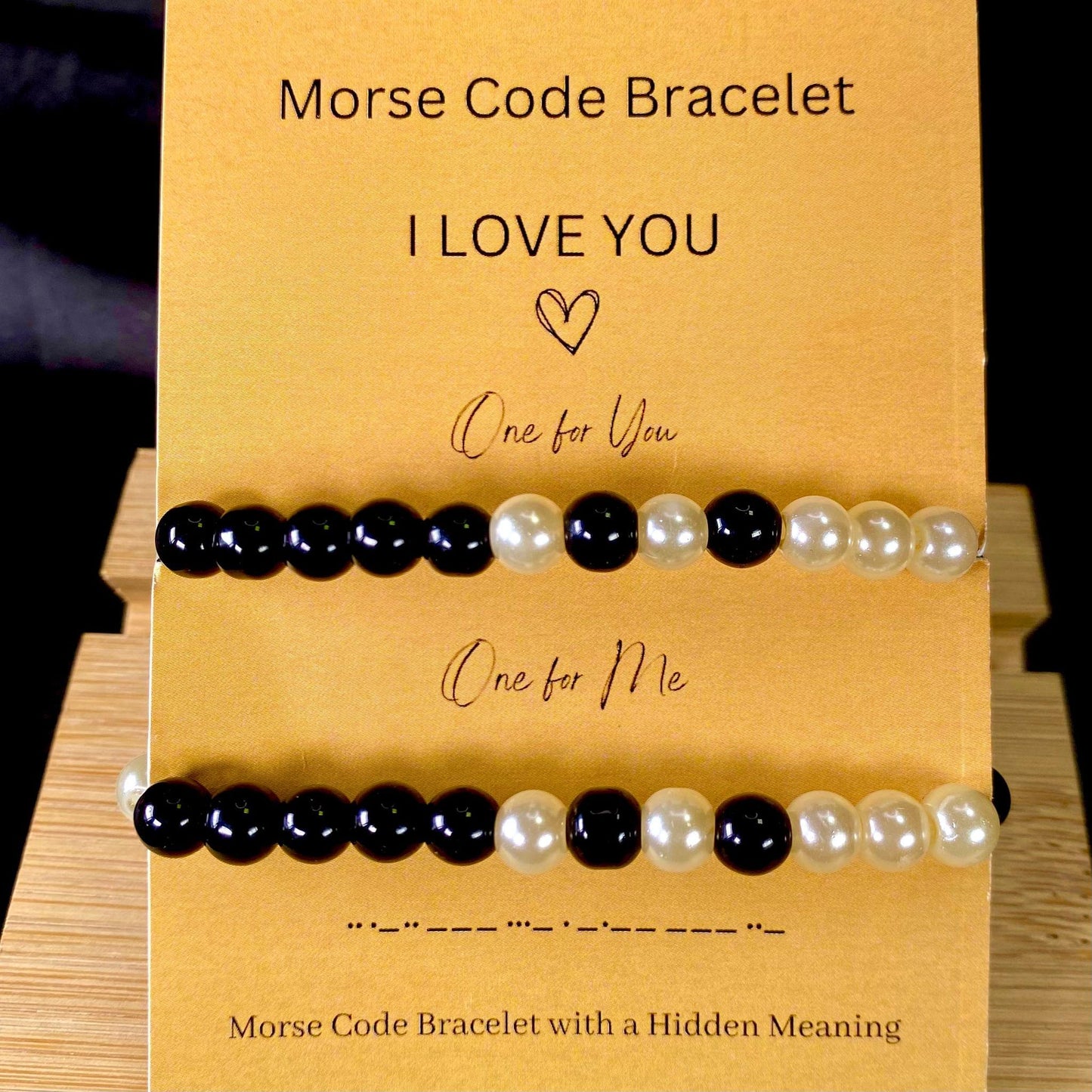 White & Black Beads Morse Code Language Couple Bracelet