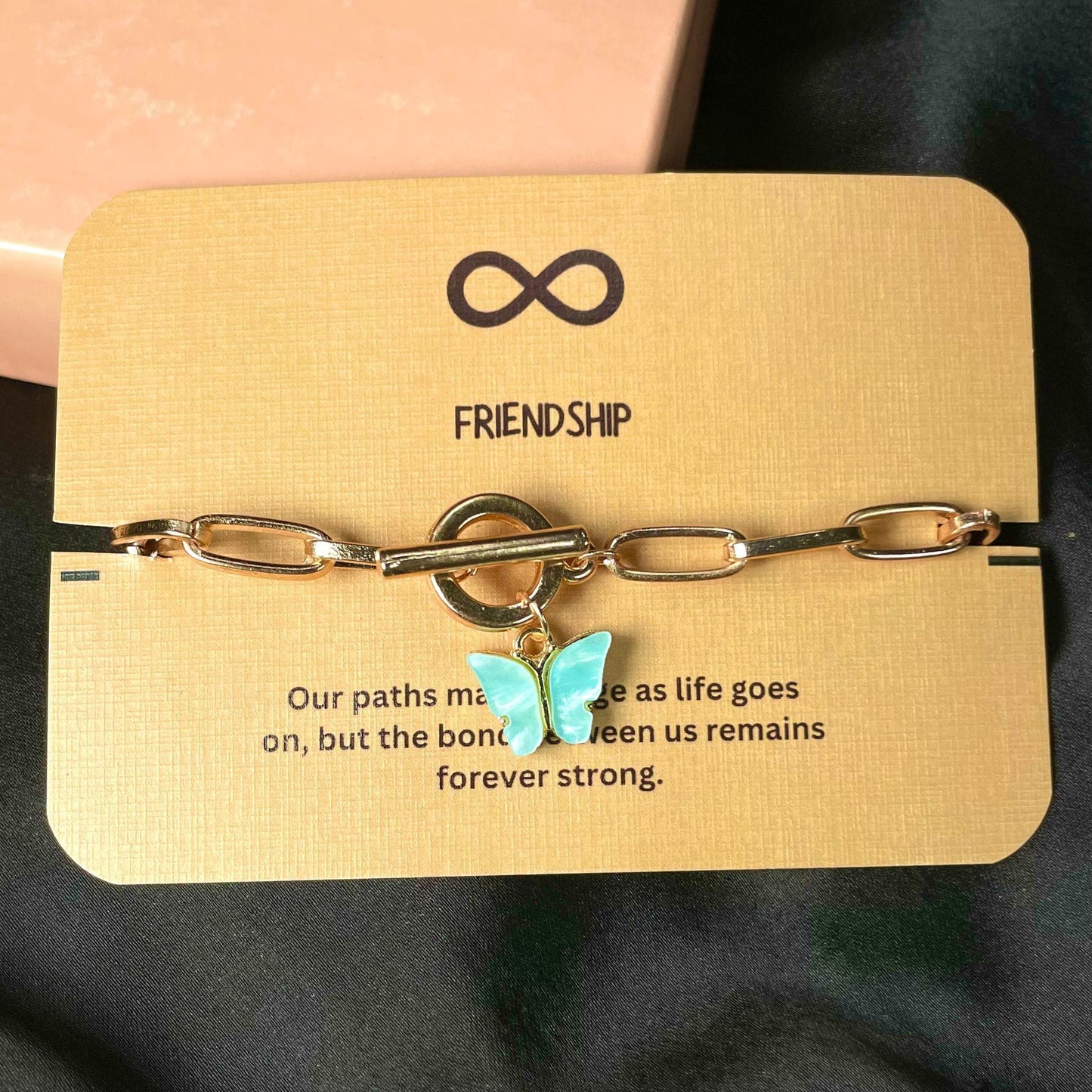 Simple Classic Gold Link Chain Bracelet With Butterfly (Sea Green)