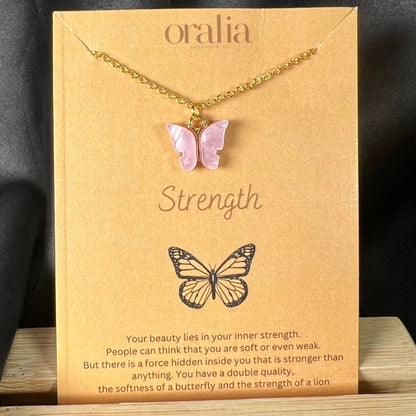 Pink Acrylic Butterfly Charm Necklace (Golden)